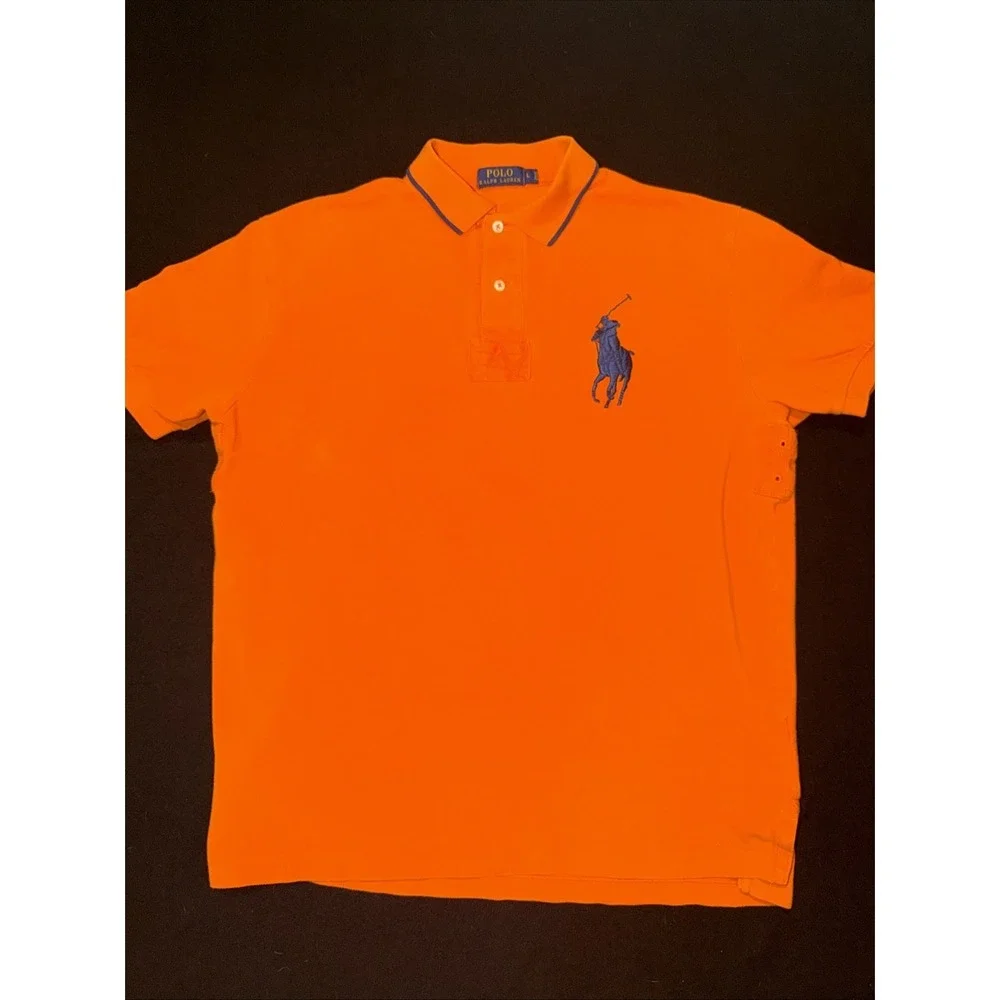 Ralph Lauren Polo Shirt Mens L Orange Big Pony Short Sleeve Golf Preppy Casual